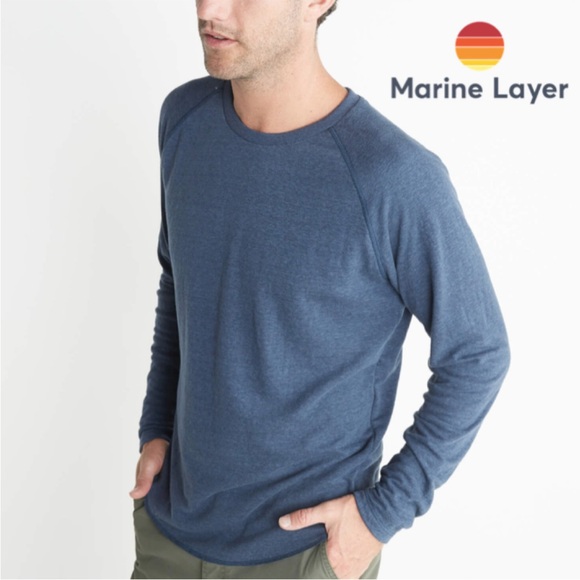 Marine Layer Double Knit Baseball Raglan Blue Large - Picture 2 of 14